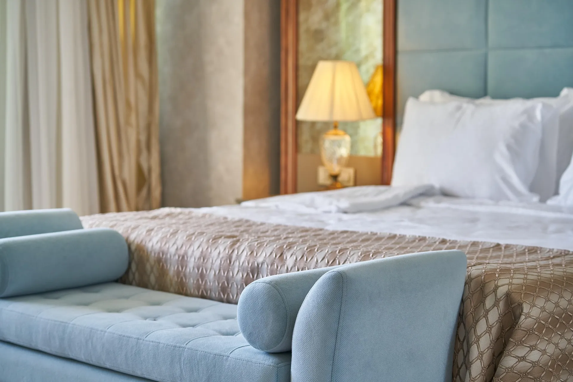 Clean room prepared with fresh linens and pillows